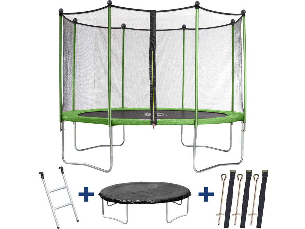  Trampoline "yoopi" 2 - ø 4.25 M - Avec Filet + Echelle + Couverture + Kit D'ancrage