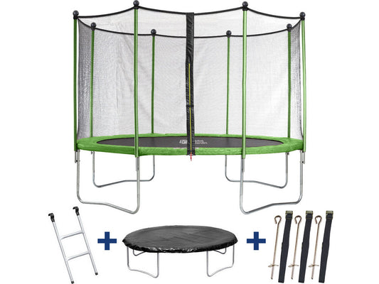  Trampoline "yoopi" 2 - ø 4.25 M - Avec Filet + Echelle + Couverture + Kit D'ancrage