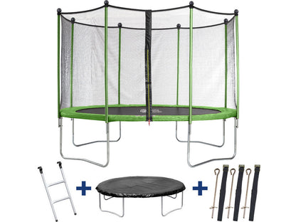  Trampoline " Yoopi " - ø 4.25 M - Avec Filet + Echelle + Couverture + Kit D'ancrage