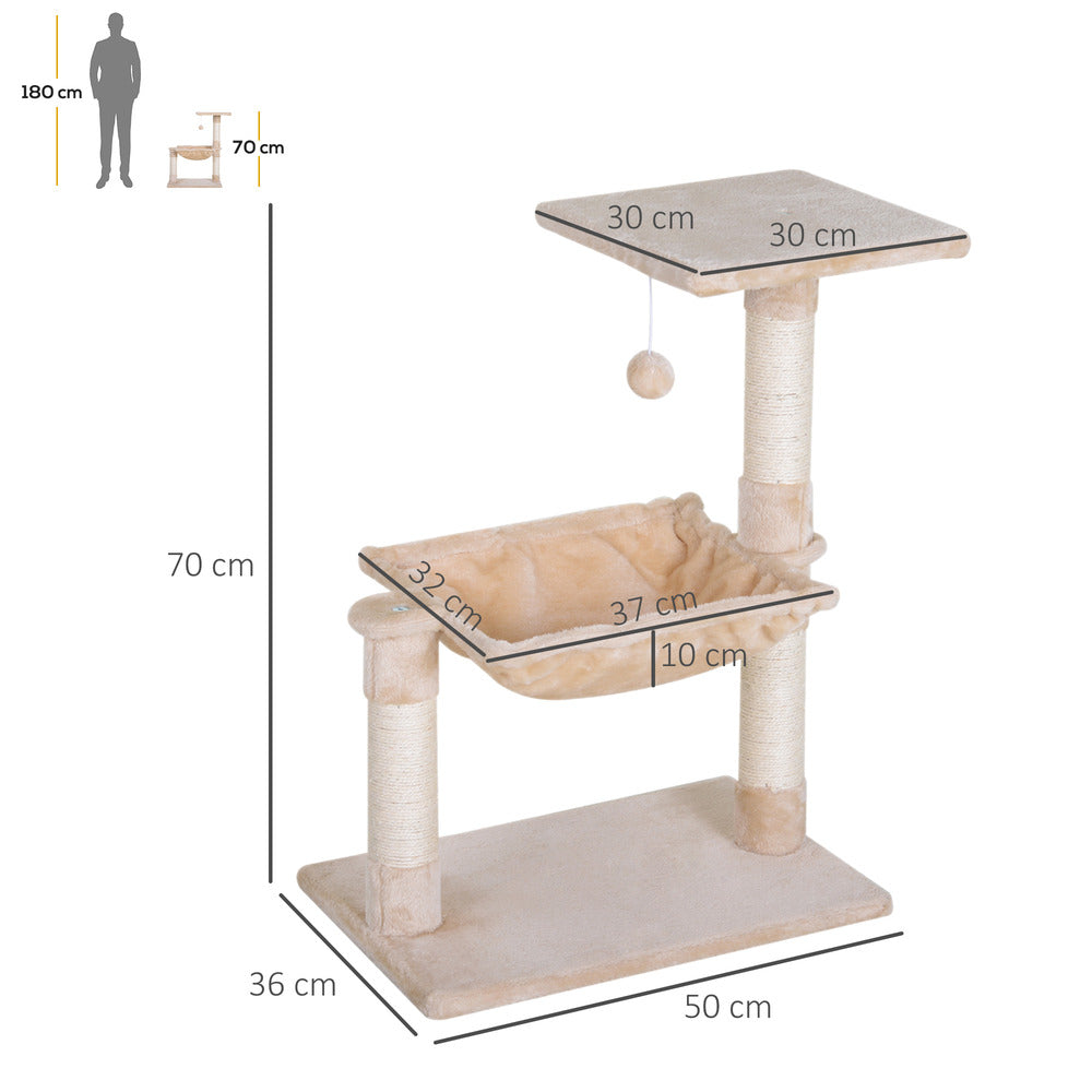 PawHut Arbre à Chat Griffoirs Sisal Naturel Plateforme Hamac Beige - 50l X 36l X 70cm