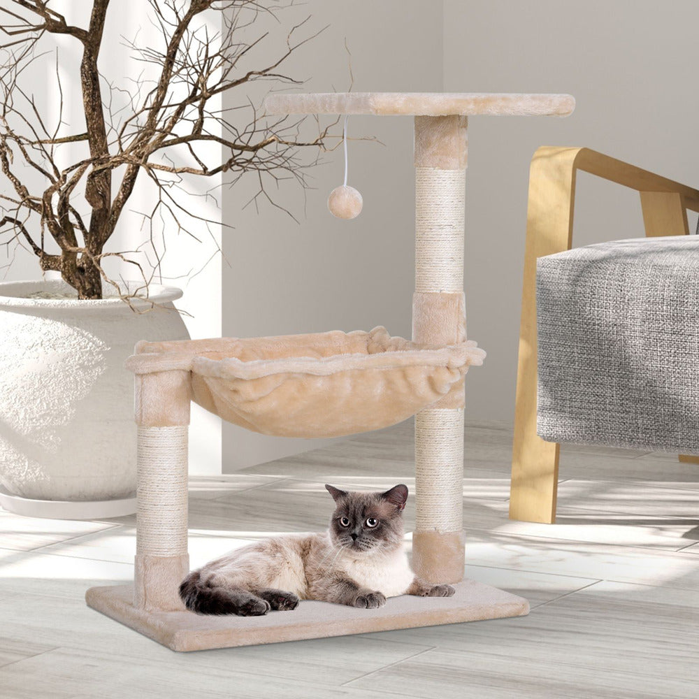 PawHut Arbre à Chat Griffoirs Sisal Naturel Plateforme Hamac Beige - 50l X 36l X 70cm
