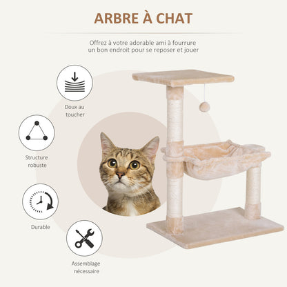 PawHut Arbre à Chat Griffoirs Sisal Naturel Plateforme Hamac Beige - 50l X 36l X 70cm