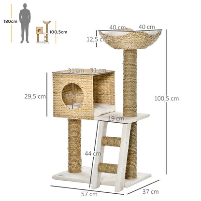 PawHut Arbre à Chat Style Cosy Chic Griffoirs Quenouille Beige - 57l X 37l X 100,5h Cm