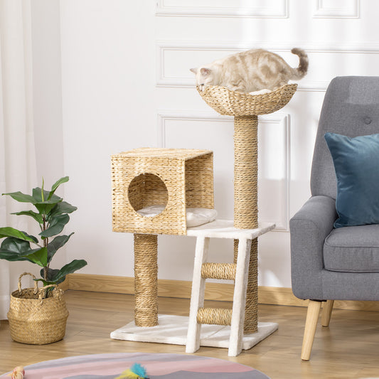 PawHut Arbre à Chat Style Cosy Chic Griffoirs Quenouille Beige - 57l X 37l X 100,5h Cm