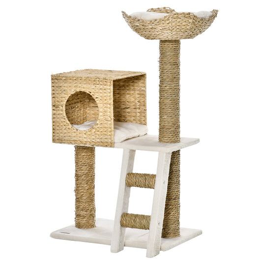 PawHut Arbre à Chat Style Cosy Chic Griffoirs Quenouille Beige - 57l X 37l X 100,5h Cm