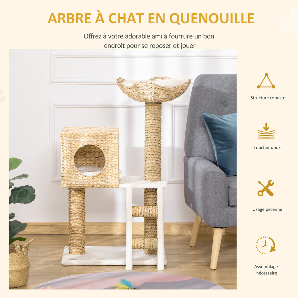 PawHut Arbre à Chat Style Cosy Chic Griffoirs Quenouille Beige - 57l X 37l X 100,5h Cm