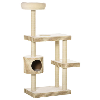 PawHut Arbre à Chats Style Cosy Chic Griffoirs Beige Café - 60l X 40l X 135h Cm
