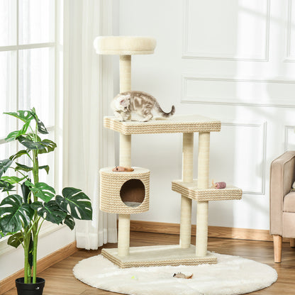 PawHut Arbre à Chats Style Cosy Chic Griffoirs Beige Café - 60l X 40l X 135h Cm