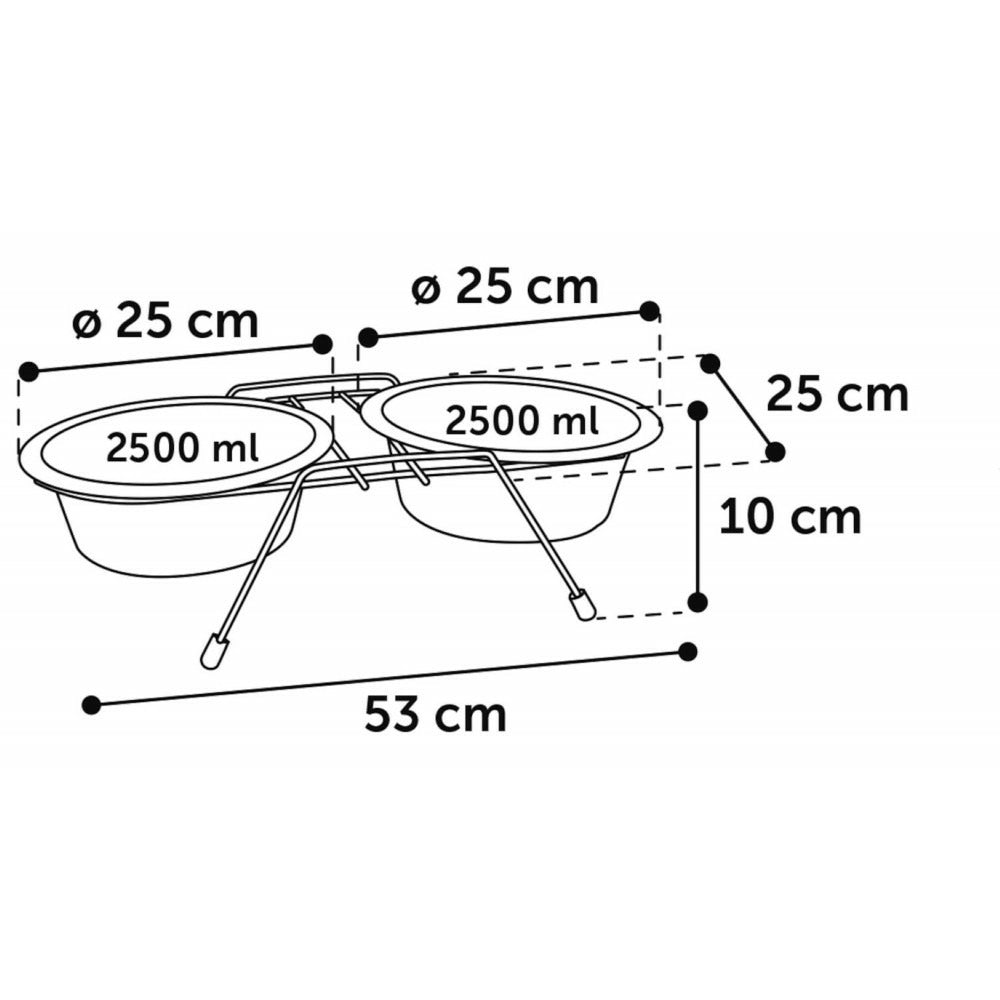  Ecuelle Duo ø 25 Cm. 2500 Ml. Avec Support Arjun. Xl. Pour Chien