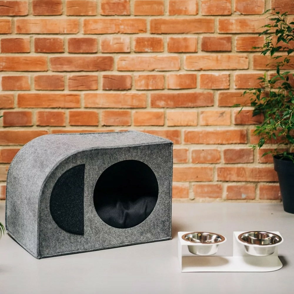  Cosmo - Grotte Chat Design En Feutre Gris Et Coussin Noir