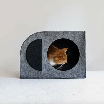  Cosmo - Grotte Chat Design En Feutre Gris Et Coussin Noir