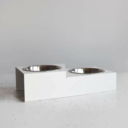  Gora - Set De 2 Gamelles Chien Surélevées En Acier, Socle étage En Métal Blanc