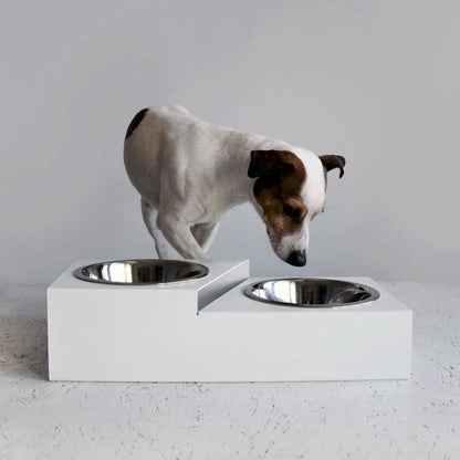  Gora - Set De 2 Gamelles Chien Surélevées En Acier, Socle étage En Métal Blanc
