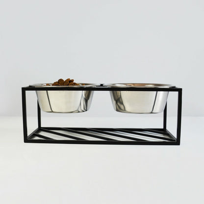  Olne - Set De 2 Gamelles Surélevées Pour Chien En Acier, Socle Design Métal Noir