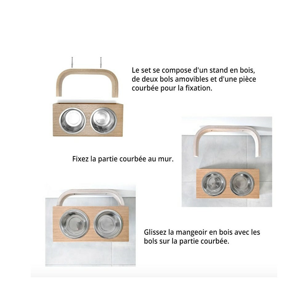  Dubuo - Set De 2 Gamelles Pour Chien Surélevées, Support Mural En Bois, Taille M