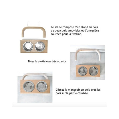  Dubuo - Set De 2 Gamelles Pour Chien Surélevées, Support Mural En Bois, Taille M