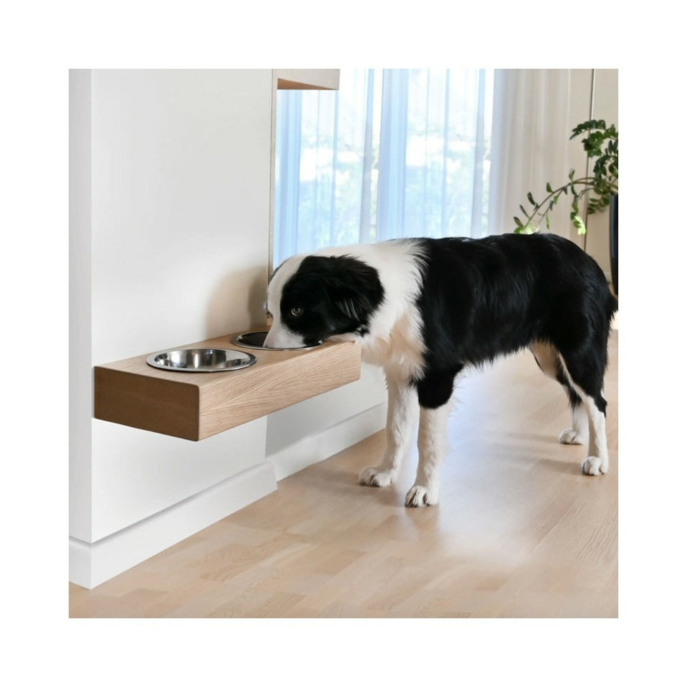  Dubuo - Set De 2 Gamelles Pour Chien Surélevées, Support Mural En Bois, Taille M