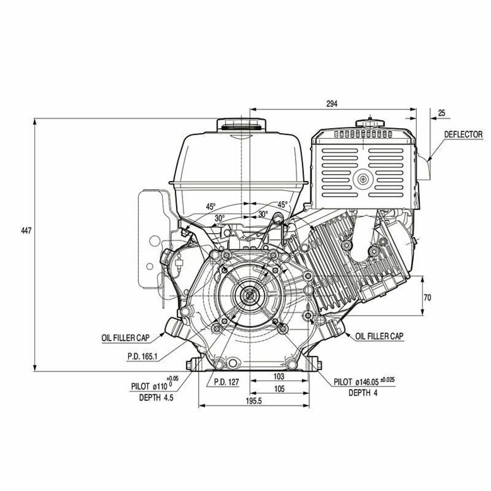  Moteur Honda Gx390 13 Cv Avec Sortie Horizontale 389 Cm3 Qhb1