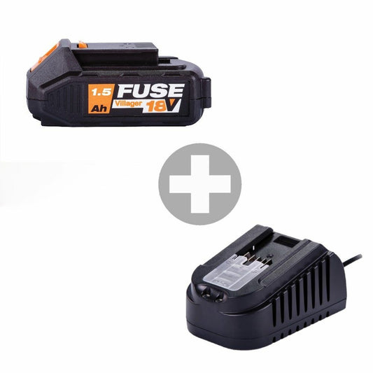  Batterie Lithium Ion 18 Volts 1,5ah Avec Chargeur 2.4a Villager Fuse
