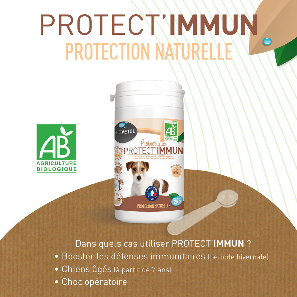  Probiotique Chien Bio Protect'immun - Complément Alimentaire Chien - 10 Kg- 25 G