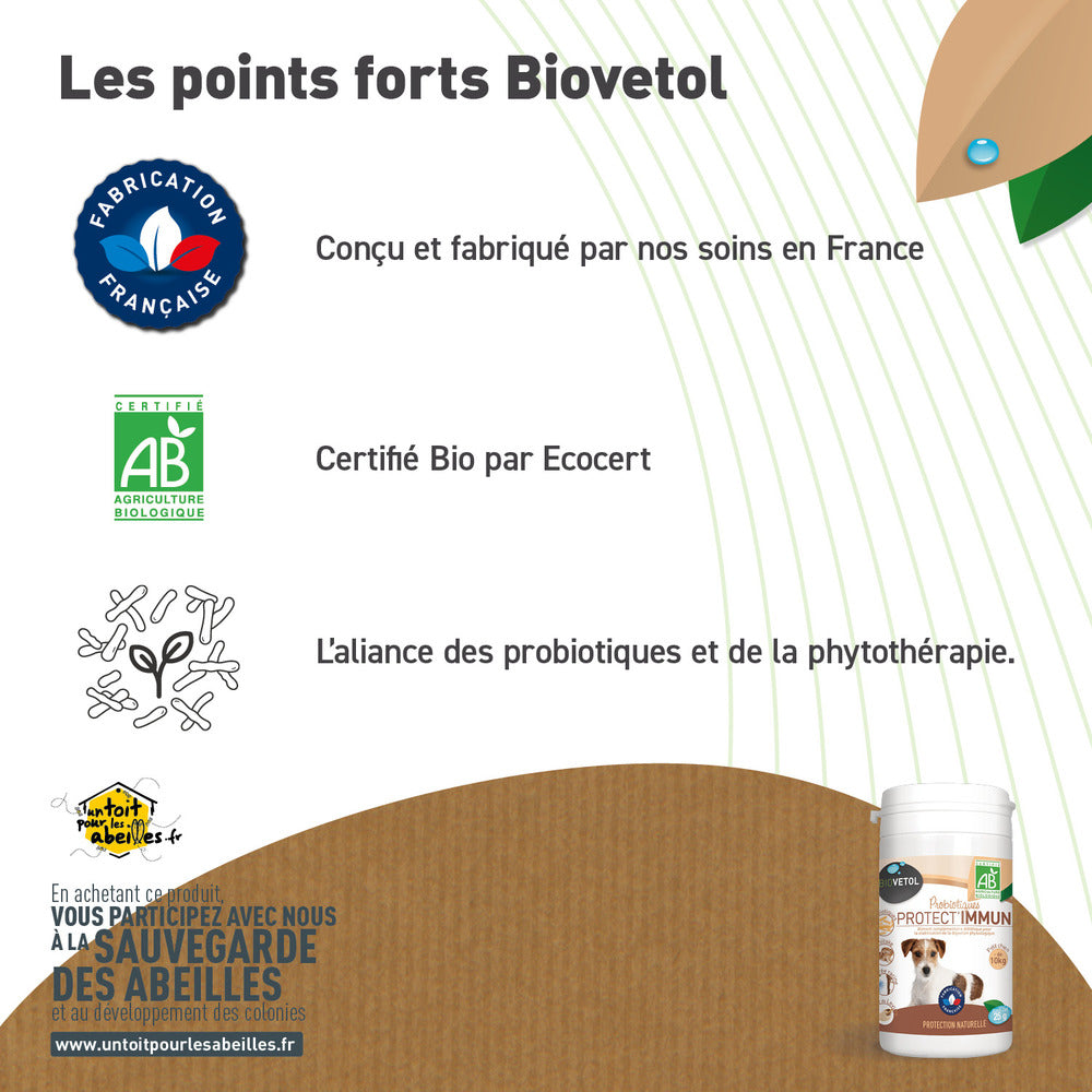  Probiotique Chien Bio Protect'immun - Complément Alimentaire Chien - 10 Kg- 25 G