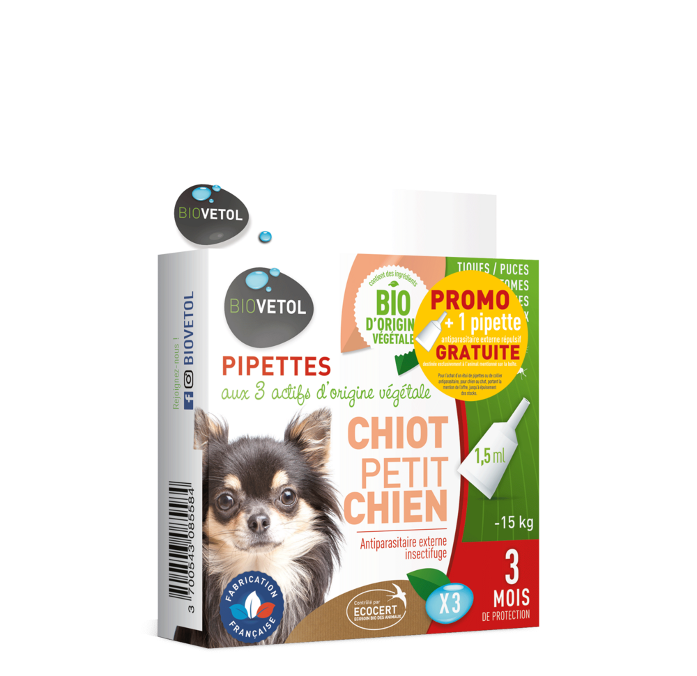  Pipettes Anti Puces Chiot Petit Chien Biocertifié Ecocert - 4 Pipettes*1,5ml