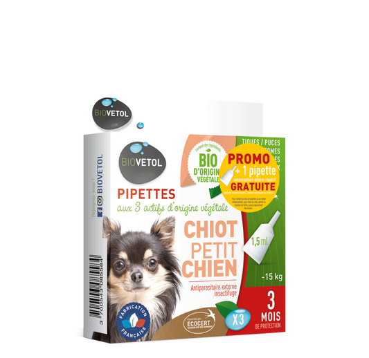  Pipettes Anti Puces Chiot Petit Chien Biocertifié Ecocert - 4 Pipettes*1,5ml