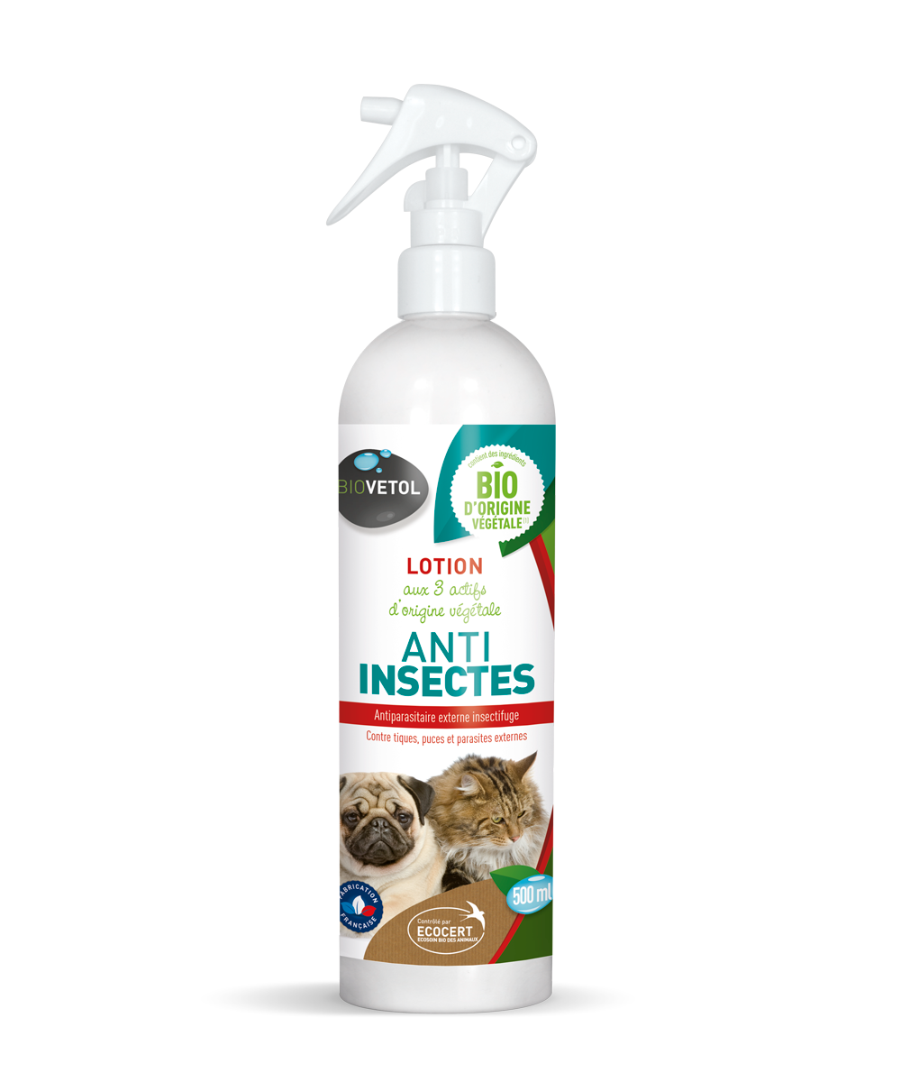  Lotion Anti-insectes - Insectifuge Bio Certifié Ecocert - Chien Et Chat - 500ml