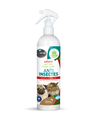 Lotion Anti-insectes - Insectifuge Bio Certifié Ecocert - Chien Et Chat - 500ml