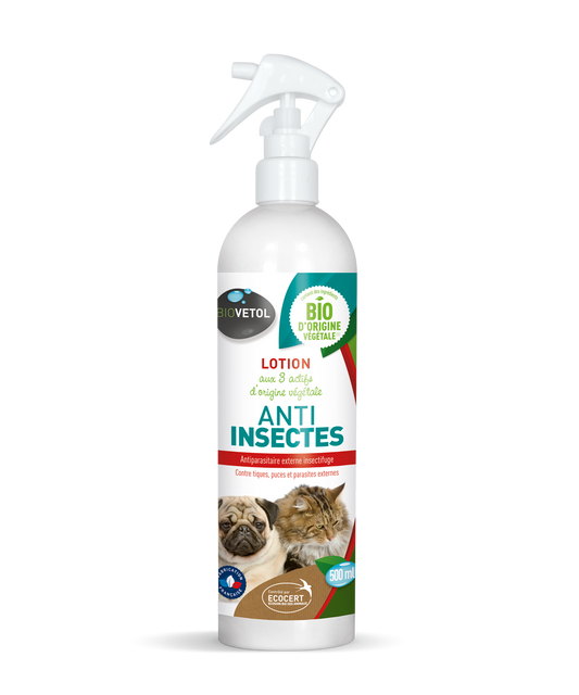  Lotion Anti-insectes - Insectifuge Bio Certifié Ecocert - Chien Et Chat - 500ml