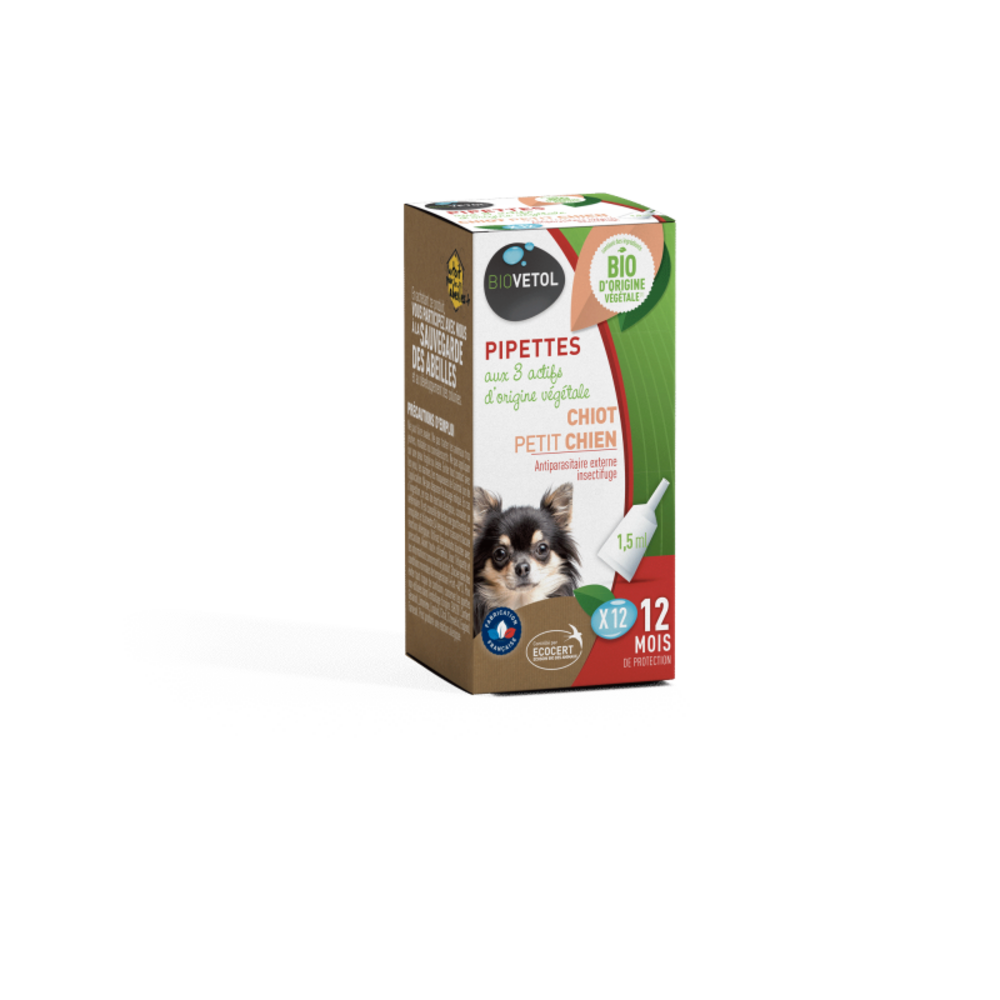  Pipettes Anti Puces Chiot / Petit Chien Bio- 12 Pipettes*1,5ml