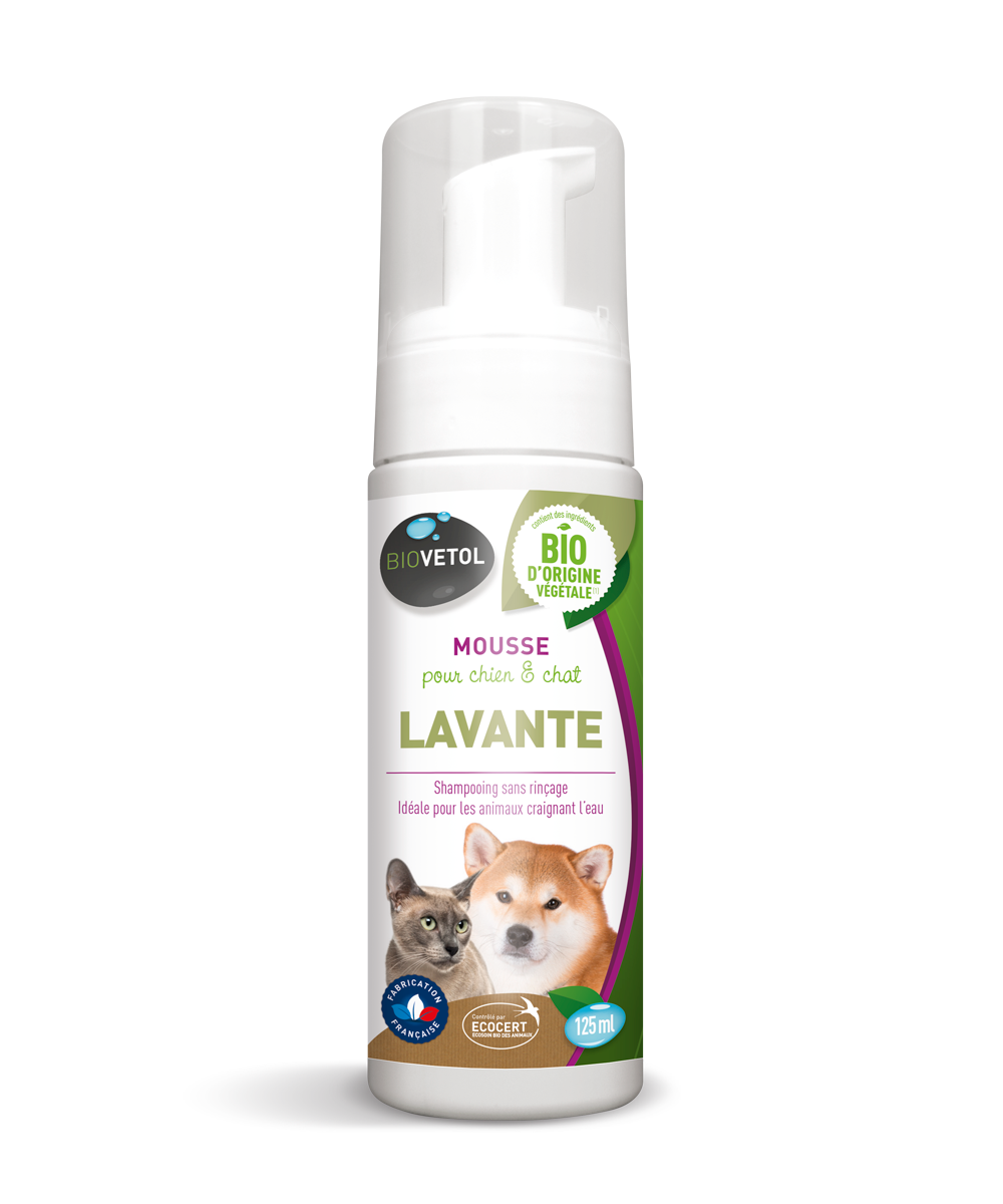  Mousse Lavante Chien Chat Bio Certifié Ecocert - Shampooing Sec -125ml