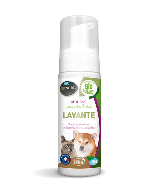  Mousse Lavante Chien Chat Bio Certifié Ecocert - Shampooing Sec -125ml