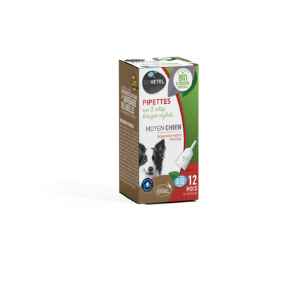 Pipettes Anti Puces Moyen Chien Bio - Certifié Ecocert 12 Pipettes De 3ml