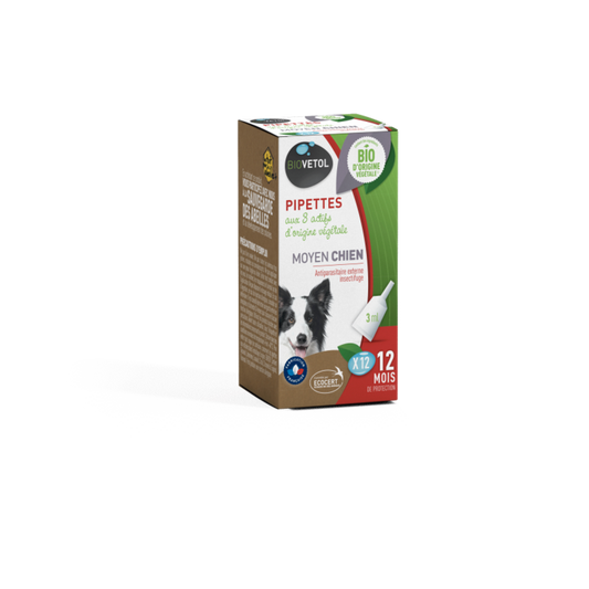  Pipettes Anti Puces Moyen Chien Bio - Certifié Ecocert 12 Pipettes De 3ml