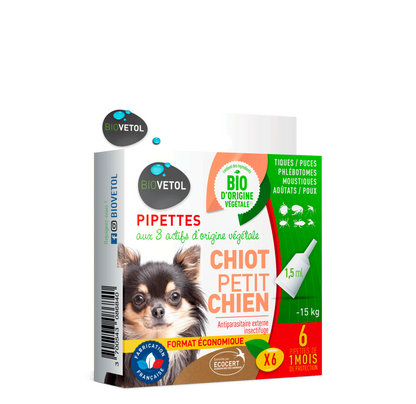  Pipettes Anti Puces Chiot/petit Chien-biocertifié Ecocert- 6 Pipettes*1,5ml