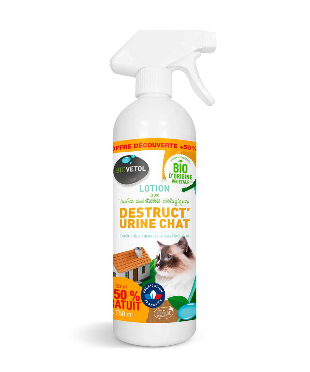  Lotion Destructeur D'odeur Urine - Bio Certifié Ecocert- Chat - Répulsif -750ml