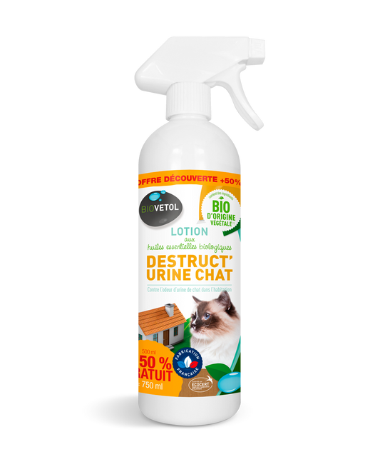  Lotion Destructeur D'odeur Urine - Bio Certifié Ecocert- Chat - Répulsif -750ml