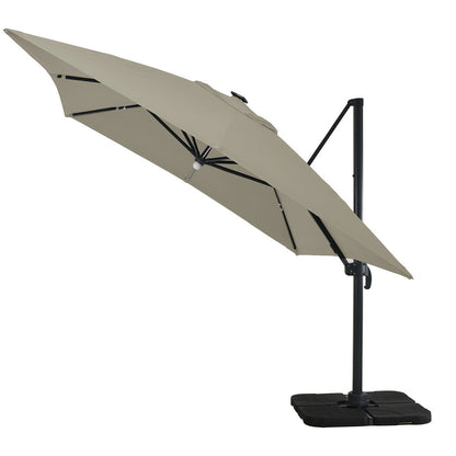 Parasol Déporté Led 3x4m Rectangle En Aluminium - Rotatif 360° - Taupe- Rome