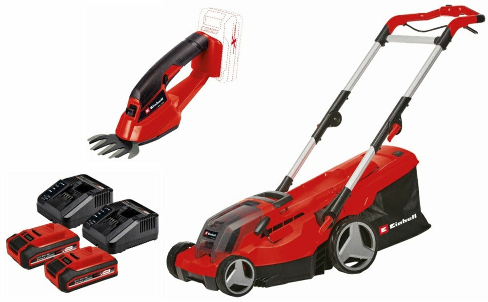 Einhell Tondeuse à Gazon Ge-cm 36/37 Li + 2 Batteries 3ah + 2 Chargeurs Power X-change