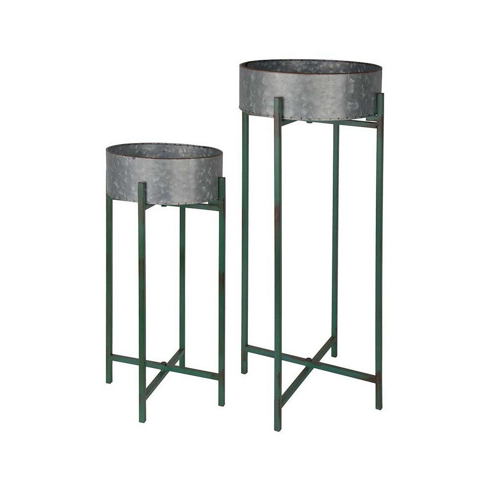 ESSCHERT DESIGN Jardinière Sur Pied En Zinc Intérieure Extérieure (lot De 2) Rondes - 2,7 / 3,8
