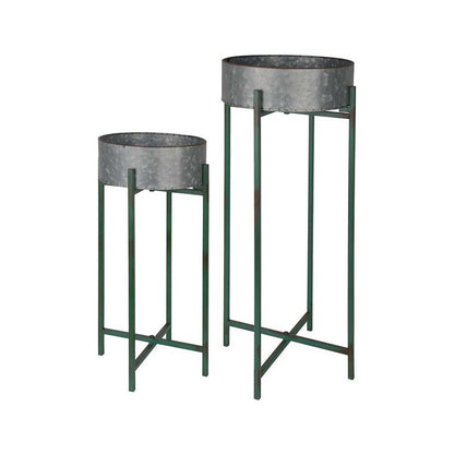 ESSCHERT DESIGN Jardinière Sur Pied En Zinc Intérieure Extérieure (lot De 2) Rondes - 2,7 / 3,8