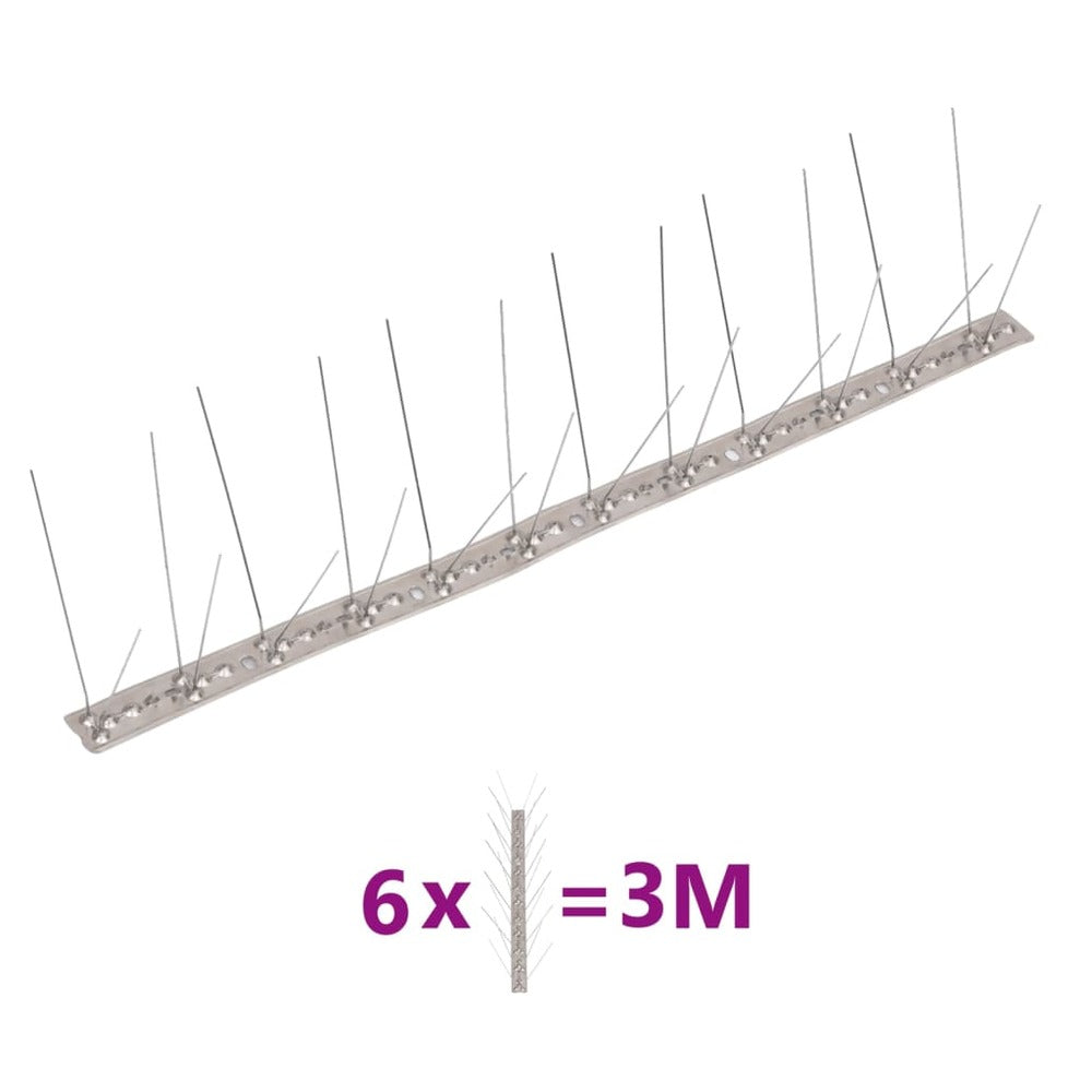 VIDAXL Ensemble De 6 Pointes à 4 Rangées Contre Oiseaux Inox 3 M