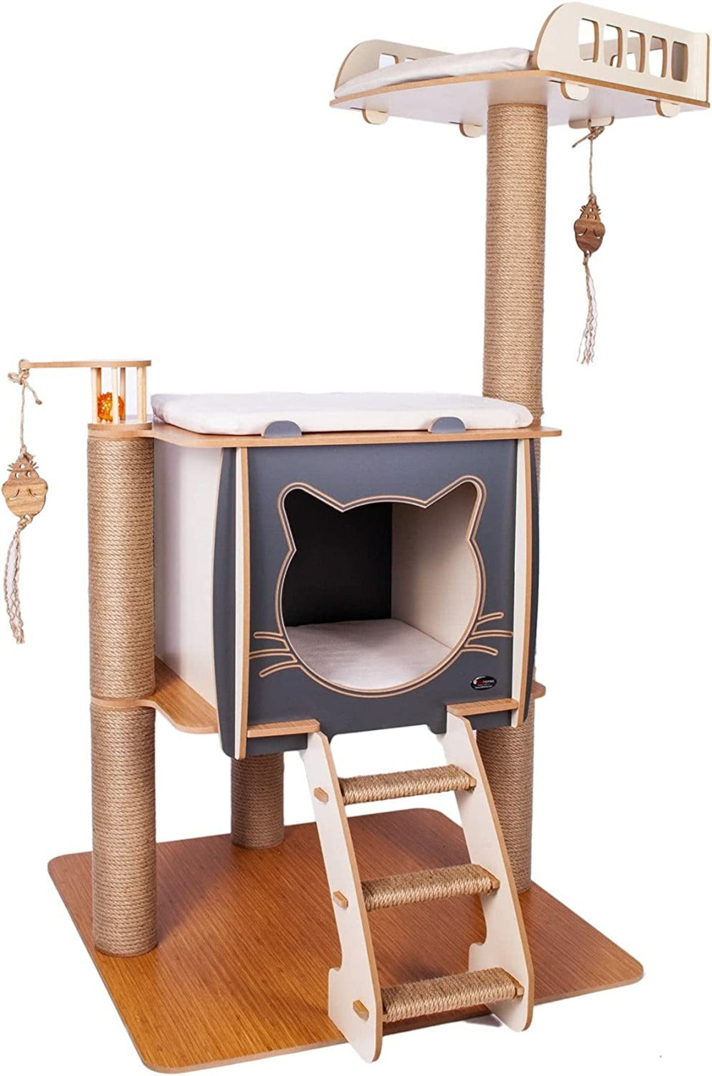  Arbre à Chat Vip Avec Dôme Griffoir Escalier Jouet 107cm (gris)