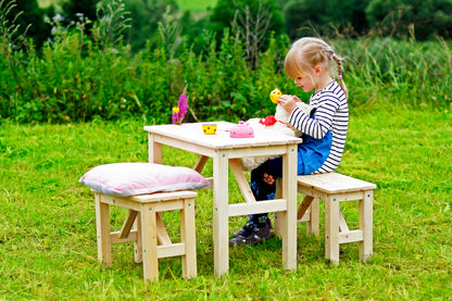  Ensemble Table Et Chaise Enfant En Bois- Table Enfant Avec 2 Chaises - H51x60x36 Cm - M014