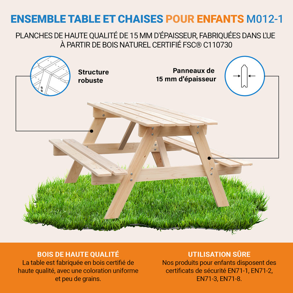  Table Enfant En Bois – Table Et Chaise Enfant - 81x60xh50 Cm - M012-1