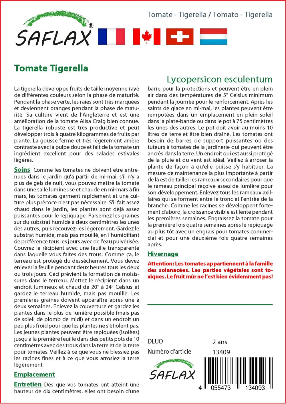  Kit De Culture - Tomate Tigerella - 10 Graines - Lycopersicon Esculentum