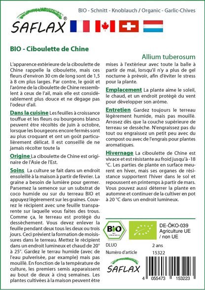  Kit De Culture - Bio - Ciboulette De Chine - 100 Graines - Allium Tuberosum