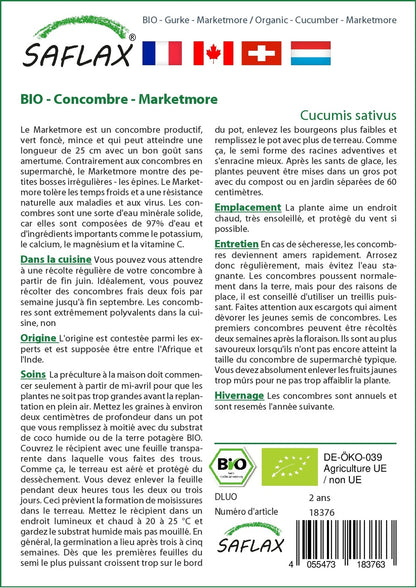  Kit De Culture - Bio - Concombre - Marketmore - 20 Graines - Cucumis Sativus