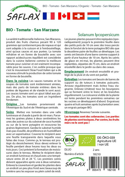  Kit De Culture - Bio - Tomate - San Marzano - 15 Graines - Solanum Lycopersicum